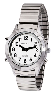 Sprechende Armbanduhr mit kompletter Ansage des Datums und Weckfunktion silber Metallzugband