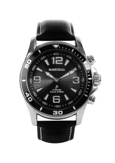 Solar-Hybrid schwarze Herren-Funkarmbanduhr mit Sprachausgabe mit Lederarmband