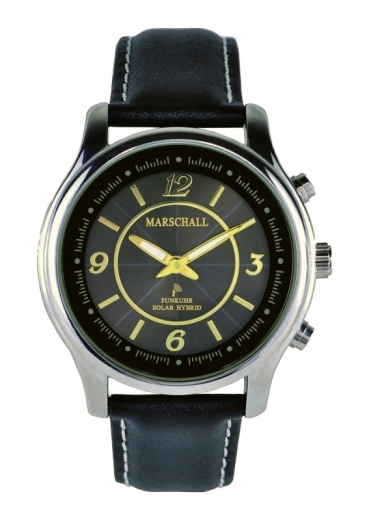 sprechende Solar-Hybrid schwarze Damen-Funkarmbanduhr mit Lederarmband