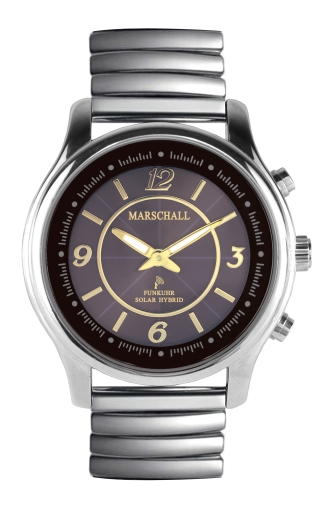 sprechende Solar-Hybrid schwarze Damen-Funkarmbanduhr mit Metallzugband