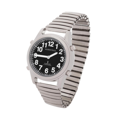 Sprechende Damen Funkarmbanduhr Black Style mit Metallzugband