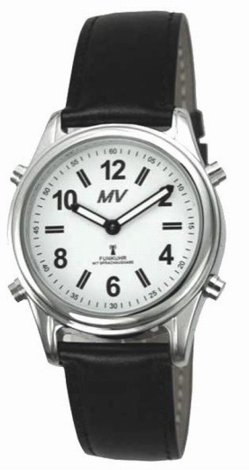 Sprechende Damen Funkarmbanduhr mit Lederarmband