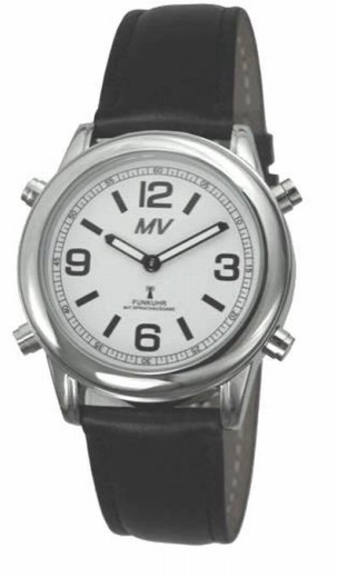 Sprechende Herren Funkarmbanduhr mit Lederarmband