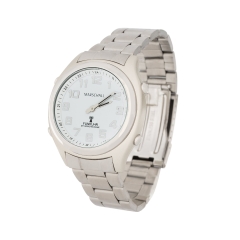 Sprechende Funkarmbanduhr analog mit weißem Ziffernblatt